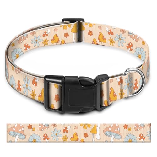 BAYCUFKQ Hundehalsband, niedliches Haustierhalsband, verstellbar für mittelgroße Hunde, weiche Hundehalsbänder mit Schnellverschluss-Schnalle zum Spazierengehen, Laufen, niedliche Boho-Pilze von BAYCUFKQ