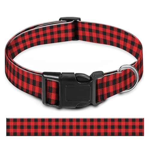 BAYCUFKQ Hundehalsband, niedliches Haustierhalsband, verstellbar für mittelgroße Hunde, weiches Hundehalsband mit Schnellverschluss-Schnalle zum Spazierengehen, Laufen, Schwarz/Rot, kariert von BAYCUFKQ