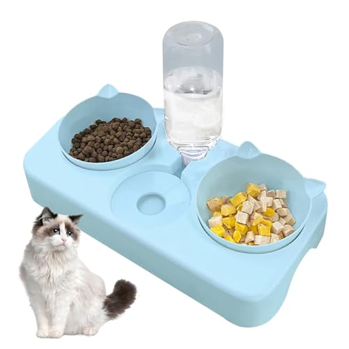 Doppelnapf für Katzen Futternapf, 3 in 1 Automatisierte Futternapf und Wasserspender für Katze Hund 8° Doppelnapf Reduzieren Sie Nackenschmerzen für Katzen und Hunde Abnehmbar (Grün) von BAYINBROOK