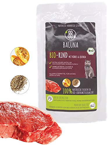 BALUNA Bio Katzenfutter | Von Bio-Höfen aus der Region | Hergestellt in DEU | Hoher Fleischanteil (Bio-Rind, 15x100g) von BB BALUNA