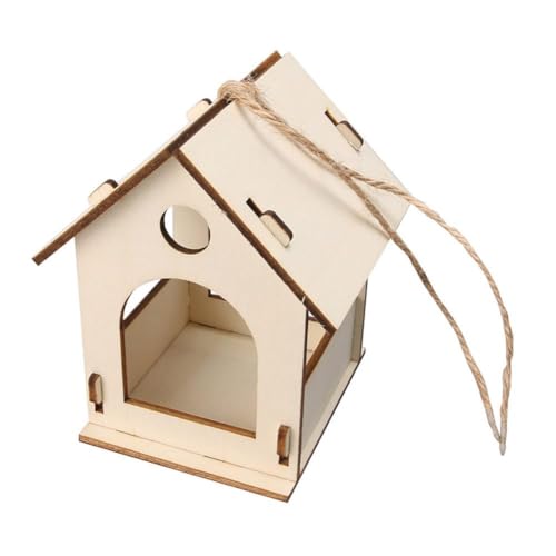 Vogelhaus aus Holz mit Umhängeband für den Außenbereich, unlackiertes Zubehör, Haustierbedarf, Balkon, hängend, für draußen, Y7L5 Vogelhaus von BBASILIYSD