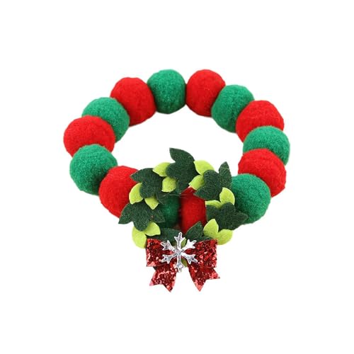 Weihnachts-Hundehalsband mit Fliege, rot/grün, niedlich, verstellbar, buntes Haarball, für kleine, mittelgroße und große Hunde von BBASILIYSD