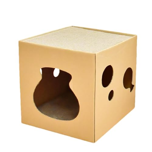 Katzen-Kartonhaus Katzenkratzbox Katzenkratzbretthaus Katzenhäuser Mit Kratzunterlage Katzenkratzer Für Hauskatzen Katzenspielhaus Doppellagige Kratzbox Aus Wellpappe von BBAUER