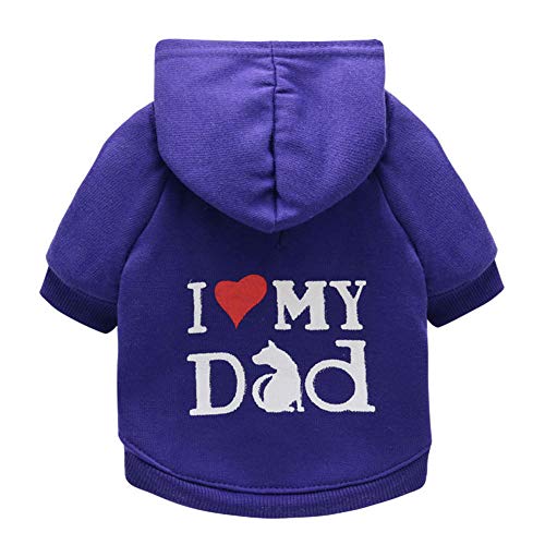 BBEART Haustier-Kleidung, Hunde-Kapuzenshirt "I Love My Dad" für kleine Hunde und Katzen (S, Violett) von BBEART