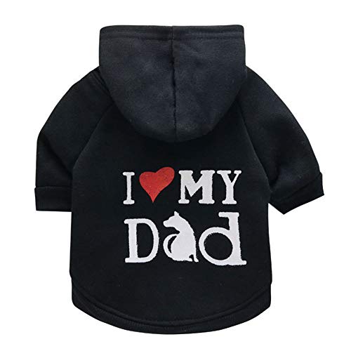 Haustier-Kleidung, Hunde-Kapuzenshirt "I Love My Dad" für kleine Hunde und Katzen (XL, schwarz) von BBEART