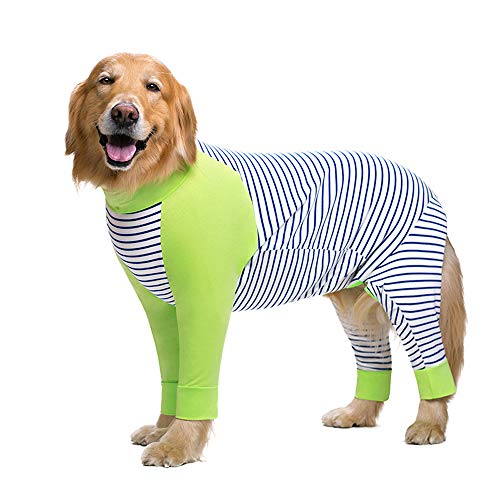 Haustier-Kleidung, Hunde-Streifen-Hemd, leichter Schlafanzug mit 4 Beinen, Overall aus Baumwolle, Einteiler, T-Shirt für mittelgroße und große Hunde (Nr. 38, blau) von BBEART