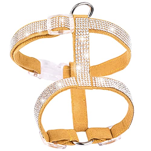 Haustiergeschirr, Bling Strass Hundegeschirr Verstellbare Katze Weste Geschirr Walking Harness für Welpen Kleine Hunde Katzen (M, Gelb) von BBEART