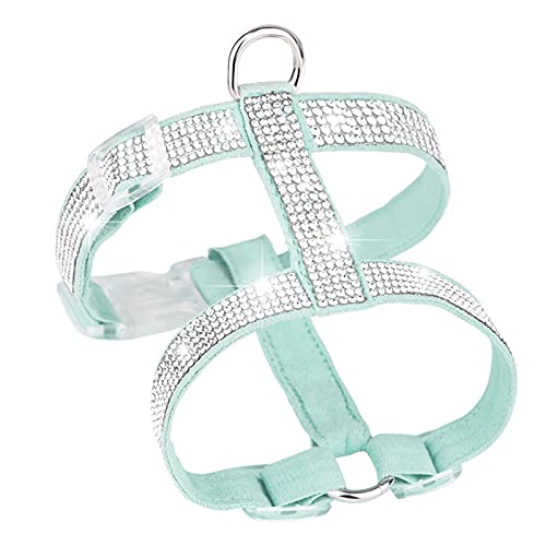 Haustiergeschirr, Bling Strass Hundegeschirr Verstellbare Katze Weste Geschirr Walking Harness für Welpen Kleine Hunde Katzen (M, Hellgrün) von BBEART