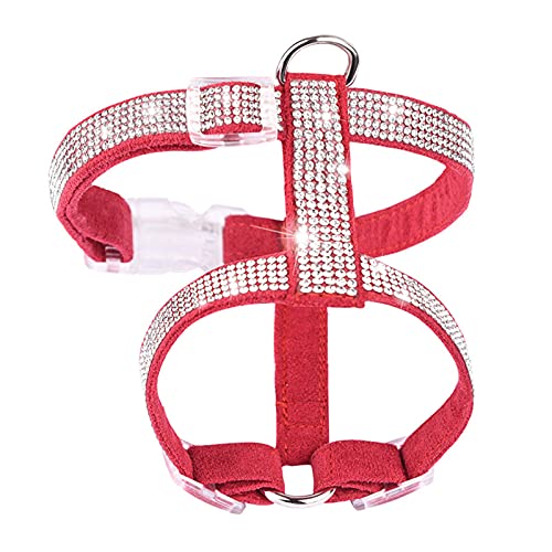 Haustiergeschirr, Bling Strass Hundegeschirr Verstellbare Katze Weste Geschirr Walking Harness für Welpen Kleine Hunde Katzen (S, Rot) von BBEART