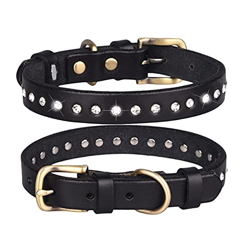 Haustierhalsband, Bling Strass Leder Hunde Kette Halsband Verstellbares Welpen Halsband für kleine mittelgroße Hunde (L, Schwarz) von BBEART