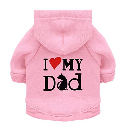 Haustierkleidung, Hunde-Kapuzenpullover Shirt I Love My Dad, Welpen-Sweatshirt für kleine Hunde und Katzen (Größe L, Rosa) von BBEART