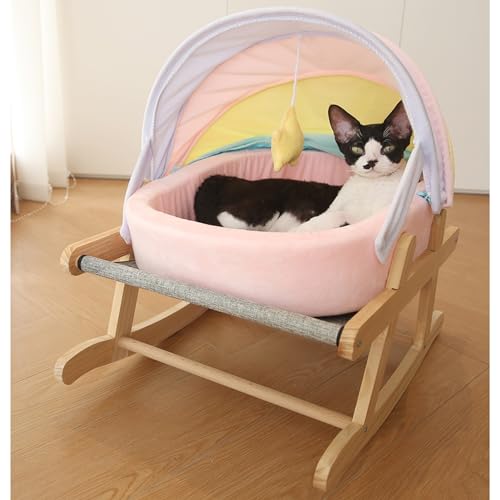 Katzenbett Katzen Hängematte Katzenhängemattenbett, Haustierschlafbett aus Holz mit Regenbogensofa, Kätzchen Kleine Hunde Schaukeln Wiegebett, Katzenlounge, Katzenmöbel Einfach zu Montieren von BBHW