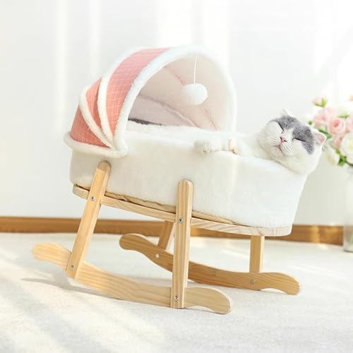 Katzenbett Katzen Hängematte Katzenschaukelwiegenbett mit Sofa, Erhöhtes Katzenhängematten-Schaukelbett, Niedliche Schlafmöbel für Haustiere, Hundebett aus Holz mit Erhöhter Liege (Color : Light Pink von BBHW