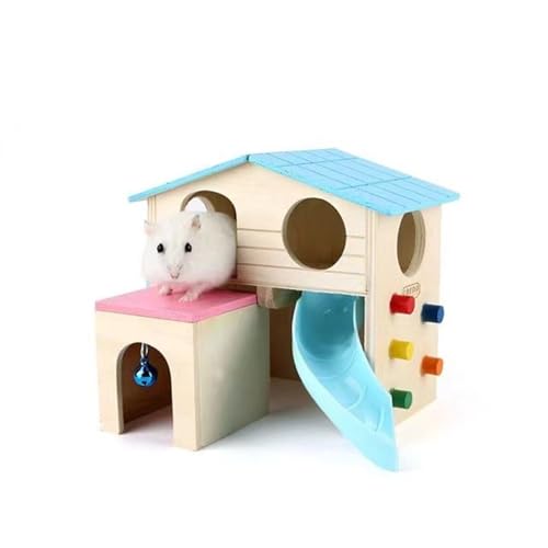 Hamsterversteck aus Holz, Hamster-Spielplatz, Versteck mit Höhlentreppe, abnehmbares Schloss mit Rampe für Zwerg-Rennmäuse, goldener Bär und andere kleine Haustiere (blau) von BBTISG