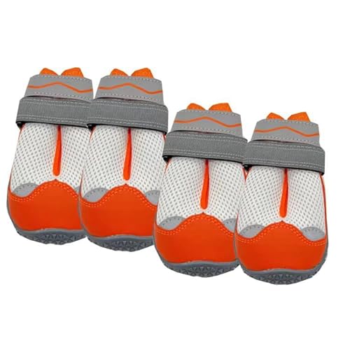 Hunde-Winterstiefel, wasserdicht, rutschfest, Pfotenschutz, verstellbare Hundeschuhe mit reflektierendem Riemen, zum Wandern, Spazierengehen, Outdoor, Boden (6 cm, Orange), 4 Stück von BBTISG