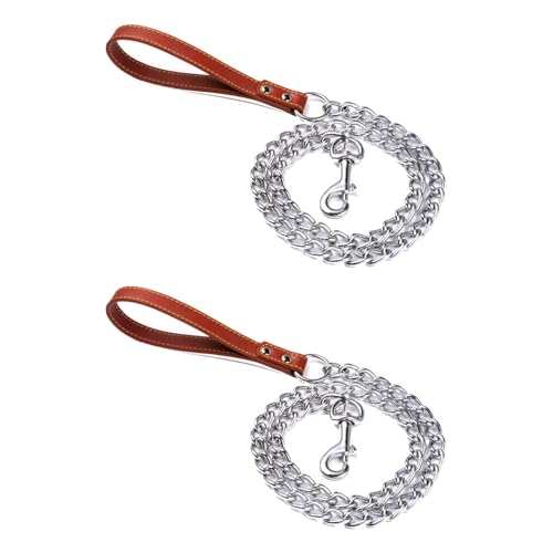 Hundeleine aus Metall, 120 cm, Leder und Metall, kaufest, für Welpen, kleine, mittelgroße Hunde, Braun, 2 Stück Hundeleine aus Metall, 120 cm, Leder und Metall, kaufest, für Welpen, kleine, mittelgroße Hunde, Braun, 2 Stück von BBTISG