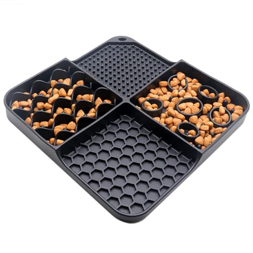 Slow Feeder Leckmatte für Hunde und Katzen, 4 in 1 Silikon Hund Fütterungsmatte Hund Leckpad Langeweile Linderung Fütterungsmatte mit Saugentlastung Fütterungsmatte von BBTISG