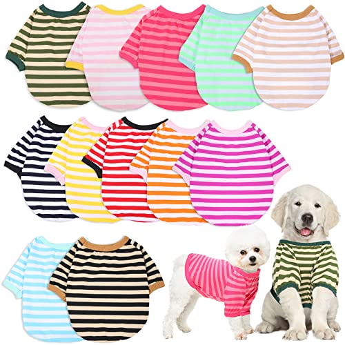 12 Stück Hunde-Shirts für kleine Hunde, gestreiftes T-Shirt, weich, atmungsaktiv, Hundekleidung, Sweatshirt, bunte Welpenkleidung für Haustiere (groß) von BBTO