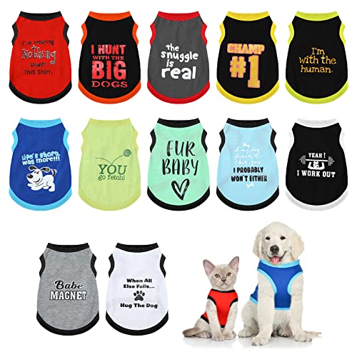 12 Stück Hundeshirts Haustier bedruckte Kleidung mit lustigen Buchstaben Sommer Haustier TShirts coole Welpen Shirts atmungsaktive HundeOutfit Weiches HundeSweatshirt für Haustier Hunde Katzen von BBTO