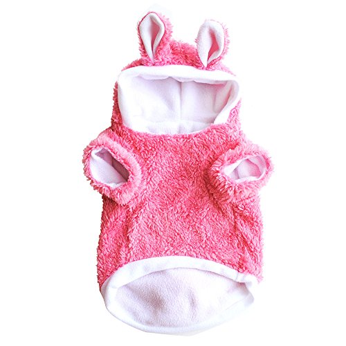 Hase Hundekostüm mit Hase Ohr Schwanz für Katzen Hunde, BBring Fleece Kapuzen Hundepullover Warm Winterpullover Haustier Kleidung Hundekleidung für Kleine Hunde Hündchen Kätzchen (M, Rosa) von BBring