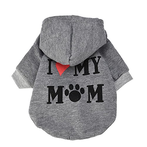 I Love My Mom Brief Muster Hundepullover für Katzen Hunde, BBring Kapuzen Hundemantel Warm Winterpullover Haustier Kleidung Hundekleidung für Kleine Hunde Hündchen Kätzchen (M, Grau) von BBring