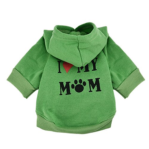 I Love My Mom Brief Muster Hundepullover für Katzen Hunde, BBring Kapuzen Hundemantel Warm Winterpullover Haustier Kleidung Hundekleidung für Kleine Hunde Hündchen Kätzchen (M, Grün) von BBring