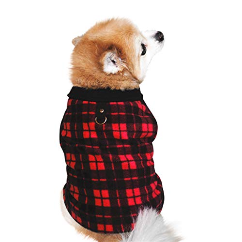 Kariert Hundeweste für Katzen Hunde, BBring Hundejacke Streetwear Umhang mit D Ring Warm Winterpullover Haustier Kleidung Hundekleidung für Kleine Hunde Hündchen Kätzchen (2XL, Rot) von BBring