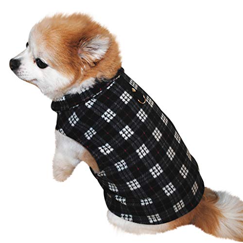 Kariert Hundeweste für Katzen Hunde, BBring Hundejacke Streetwear Umhang mit D Ring Warm Winterpullover Haustier Kleidung Hundekleidung für Kleine Hunde Hündchen Kätzchen (XS, Schwarz) von BBring