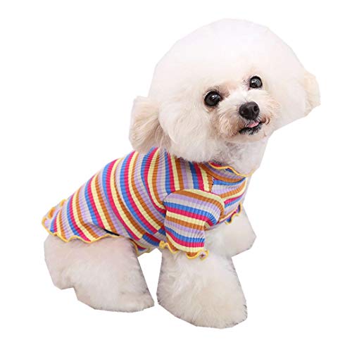 Regenbogen Sweater für Kleine Hunde Katze, BBring Stricken Hundepullover Rüschen Hundeweste Gestreift Bunt Haustier Hunde Bekleidung Warm Winterpullover für Hündchen Kätzchen (L, Mehrfarbig) von BBring