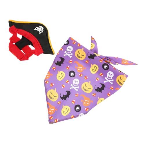 BCOATH 1 Satz Katzenkostüm-Set Lustiger Katzenkopfschmuck Piratenschal Katzenpiratenhut Halloween Piraten-Suite-Outfit Piraten-dekor Piratenhut Für Haustiere Cosplay Polyester Violett von BCOATH