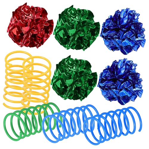 BCOATH Interaktives Katzenspielzeug-Set 10 Knisterbälle Und Federspielzeug Für Den Jagdspaß von BCOATH