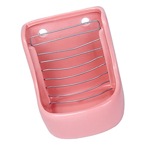 BCOATH Klein 1Pc Futterspender Mit Anti-Drehung Futterkorb Heu Doppel-Anti-Biss Chinchilla-Rack Tiere Gras Fixierbar Verschwendet Selbst Keramik Krippe Rosa Schüssel Kleiner Stand von BCOATH