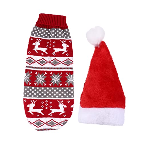 BCOATH 2St Haustier-Weihnachtsset Weihnachts-Haustierbekleidung Weihnachts-Haustierhut Hundeweihnachtskostü Hundejacke Weihnachtspullover Kostü für Hund Party-Hundekleidung rot von BCOATH