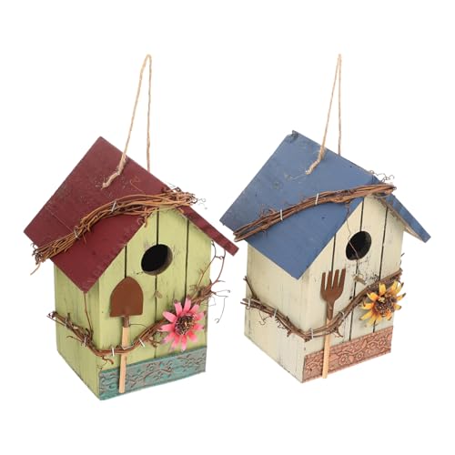 BCOATH 2Pcs Natürliche Holz Vogel Hängt Vogel Nistkasten für Outdoor Garten Dekorative von BCOATH