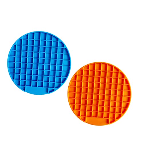 BCOATH Pet Slow Eat Mat Silikon Futterkissen 2er Set für Hunde Leicht zu reinigendes Futterpad für Haustiere Runde Matten in Blau und Orange von BCOATH