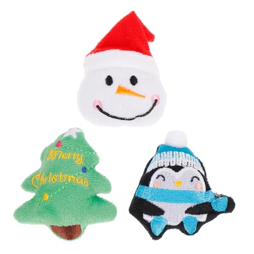 BCOATH Weihnachtsspielzeug für Haustiere 3er-Pack Plüsch-Kauspielzeug für Hunde und Katzen Schneemann Pinguin Weihnachtsbaum Heimtierbedarf von BCOATH