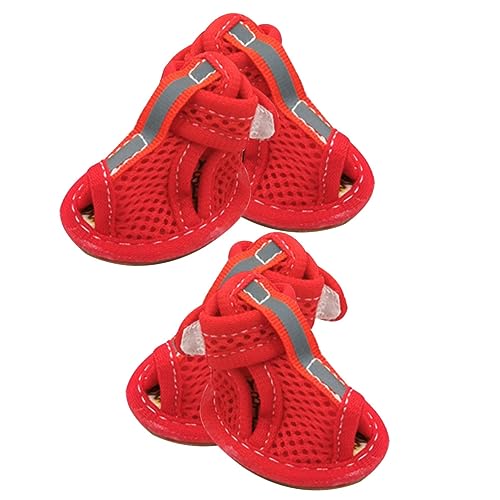 BCOATH 4 Stück Haustiersandalen Mesh-Stiefel für Hunde Haustierschuhe Hundesandalen Paws pfotenschutz Schuhe für hundepfoten Dog Shoes Sommer-Hundeschuhe Outdoor-Schuhe für Haustiere rot von BCOATH