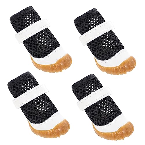 BCOATH 4 Stück Haustierschuhe Sommerstiefel Hundestiefel Welpenschuhe Hund Sandalen Katzenschuhe Paws pfotenschutz Schuhe für hundepfoten Sommer Welpenstiefel Mesh-Hundeschuhe PVC Black von BCOATH