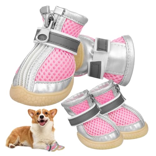 BCOATH 4 Stück Kleine Hundesandalen Wanderschuhe Für Hunde Hundeschuhe Für Kleine Hunde Hundeschuhe Für Mittelgroße Hunde Katzenschuhe Atmungsaktive Hundeschuhe Oxford-Boden Rosa von BCOATH