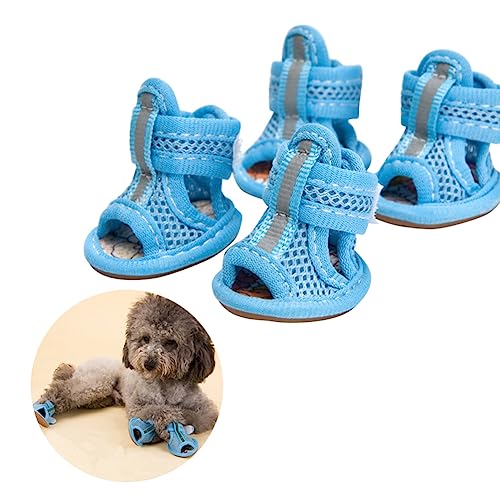 BCOATH 4Stücke Hunden Sandalen Sommer Atmungsaktive Hundeschuhe Mesh Anti-rutsch Sneakers Haustierbedarf Blau von BCOATH