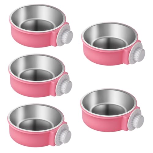 BCOATH 5 Stück 2 1 Haustier hängende Käfigschale pet Water Bowl pet Food Container Haustierfutterbehälter Kleiner Fischfutterautomat Hundenapf schüssel aus Edelstahl Haustiernapf Rosa von BCOATH