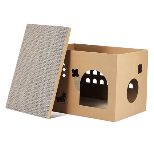 BCOATH Katzenvilla Katzenbett katzenbox Katzenhaus für kleine Wohnungen Katzenhaus drinnen kratzunterlage für Katzen Katzenhäuser für Wohnungskatzen Katzenhaus Wellpapier von BCOATH