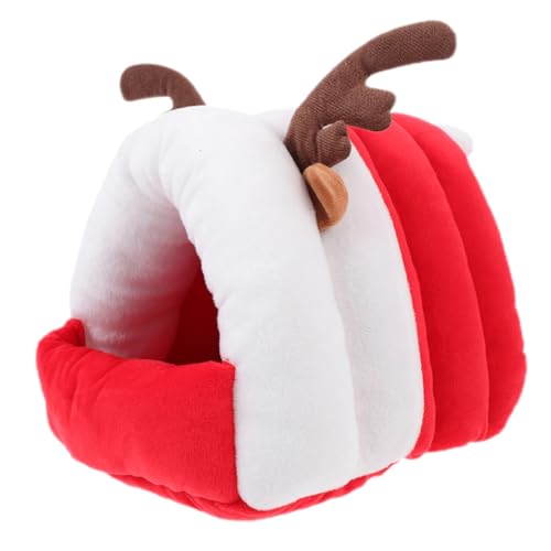 BCOATH Weihnachtshamsterhaus Kaninchenversteck Winterbetten Für Kleine Haustiere Kleine Hamsterhütte Haustier Winter Warme Hütte Weihnachtskaninchenbett Igel Bett Zelt Baumwolle Rot von BCOATH