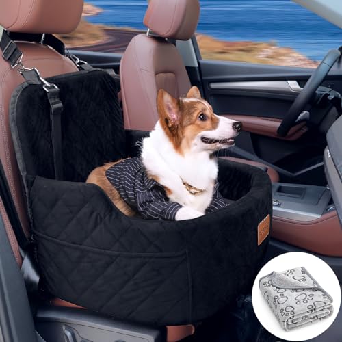 BCOCHAO Hunde-Autositz für kleine und mittelgroße Hunde, Memory-Schaum, Autositz, passend für Auto-Hundebett bis zu 13,6 kg, abnehmbarer, waschbarer Hundesitz mit Aufbewahrungstasche, Hundedecke von BCOCHAO