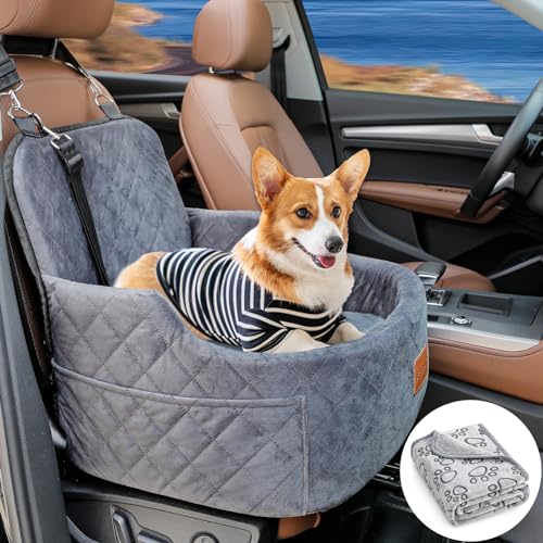 BCOCHAO Hunde-Autositz für kleine und mittelgroße Hunde, Memory-Schaum, Autositz, passend für Auto-Hundebett bis zu 13,6 kg, abnehmbarer, waschbarer Hundesitz mit Aufbewahrungstasche, Hundedecke von BCOCHAO
