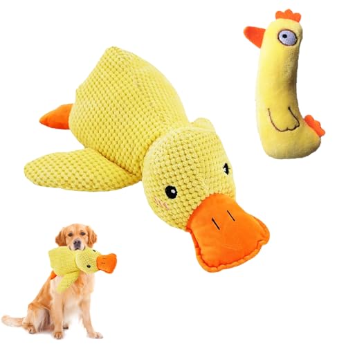 BDBFPAN 2 Stück Anti Stress Ente Hund, Gelbe Ente für Hunde Gelb, Quietschspielzeug, Interaktivesspielzeug für Hunde, Ente hundespielzeug Verschleißfest und Bissfest(Gelb) von BDBFPAN