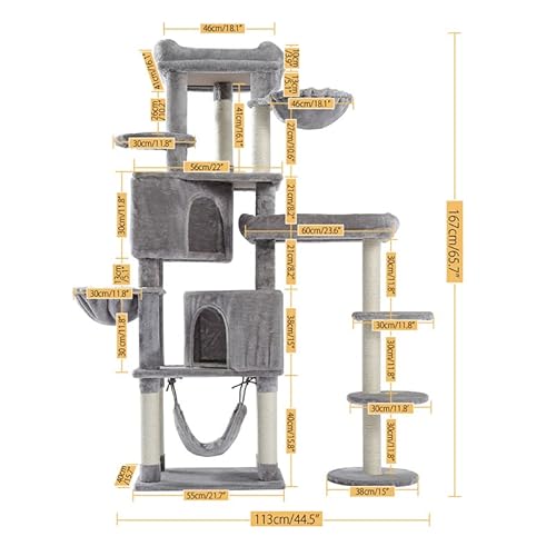 Katzenkletterbaum Haustier-Katzenbaum, mehrstöckiges Katzenhaus, großer Bass, Haltegriff und Hängematte, Katzenklettergerüst, Katzenhausmöbel zum Spielen und Ausruhen für Kätzchen und große Katzen von BDDCYWY