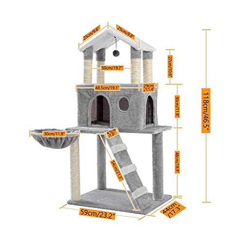 Katzenkletterbaum Haustier-Katzenbaum, mehrstöckiges Katzenhaus, großer Bass, Haltegriff und Hängematte, Katzenklettergerüst, Katzenhausmöbel zum Spielen und Ausruhen für Kätzchen und große Katzen von BDDCYWY