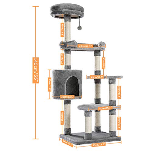 Katzenkletterbaum Haustier-Katzenbaum, mehrstöckiges Katzenhaus, großer Bass, Haltegriff und Hängematte, Katzenklettergerüst, Katzenhausmöbel zum Spielen und Ausruhen für Kätzchen und große Katzen von BDDCYWY