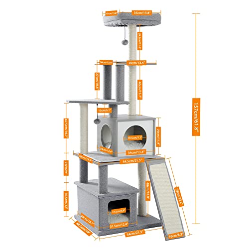 Katzenkletterbaum Haustier-Katzenbaum, mehrstöckiges Katzenhaus, großer Bass, Haltegriff und Hängematte, Katzenklettergerüst, Katzenhausmöbel zum Spielen und Ausruhen für Kätzchen und große Katzen von BDDCYWY